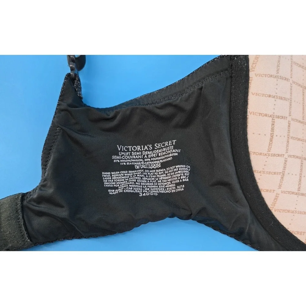 Victoria's Secret Bra 34DDD Uplift Semi Demi Black‎ Heather Padded Underwire
